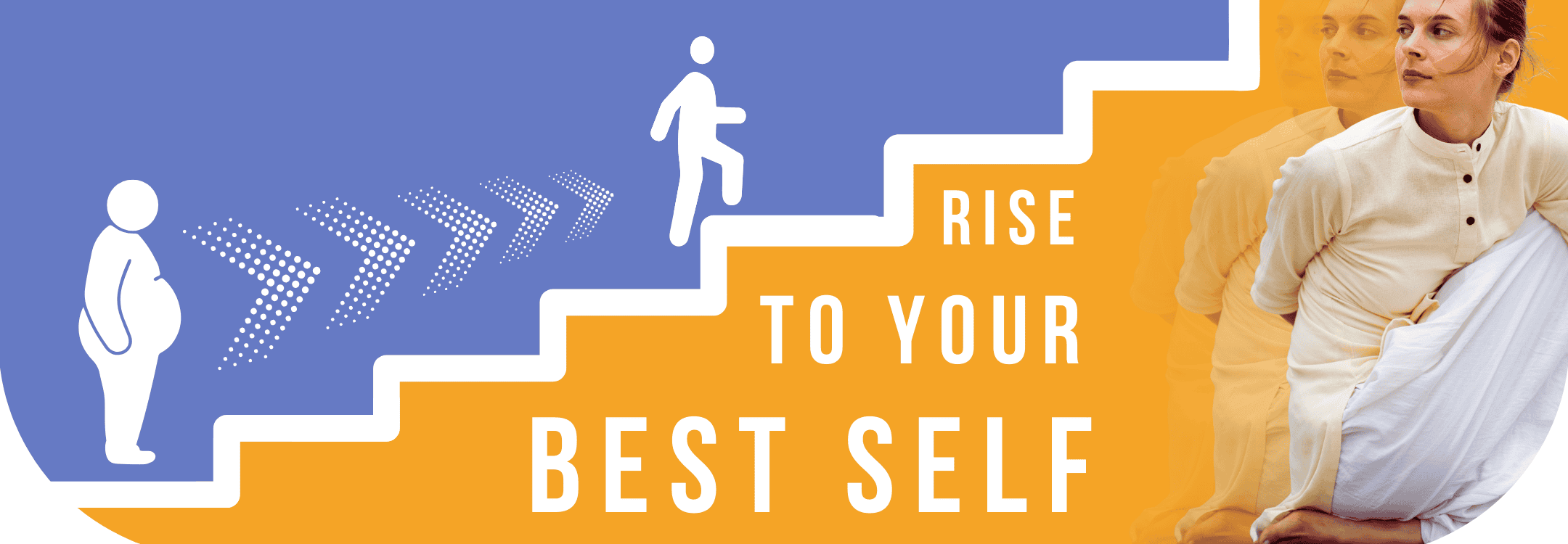 Illustration showing a person progressing up steps, representing transformation through a weight loss yoga program