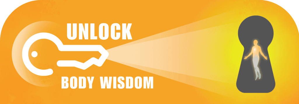Illustration of a key unlocking inner body wisdom, symbolizing awareness and transformation through yoga