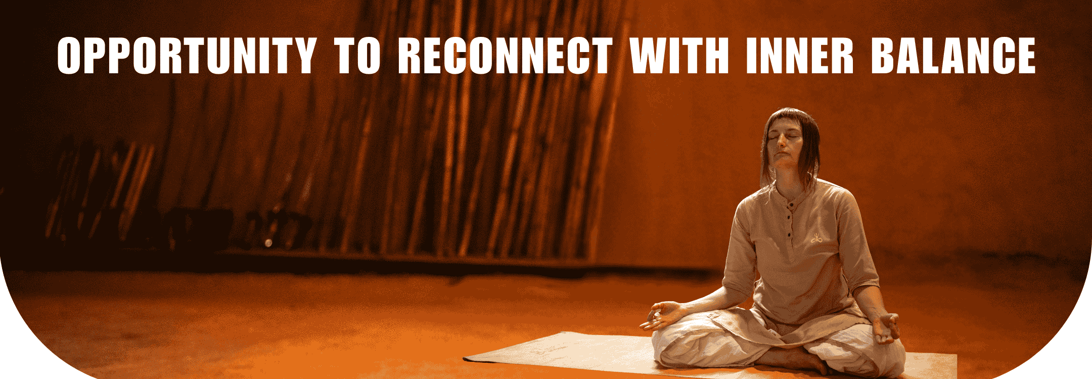Person meditating cross-legged on yoga mat with text “Opportunity to Reconnect with Inner Balance”