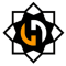 The image is a logo featuring a geometric design. At the center, there is "H" which stands for Hatha and is is colored orange and the "H". Surrounding the letters is an eight-pointed star, which is black and white. The star is composed of overlapping shapes, creating a symmetrical and balanced appearance. The combination of colors and shapes gives the logo a modern and dynamic look.